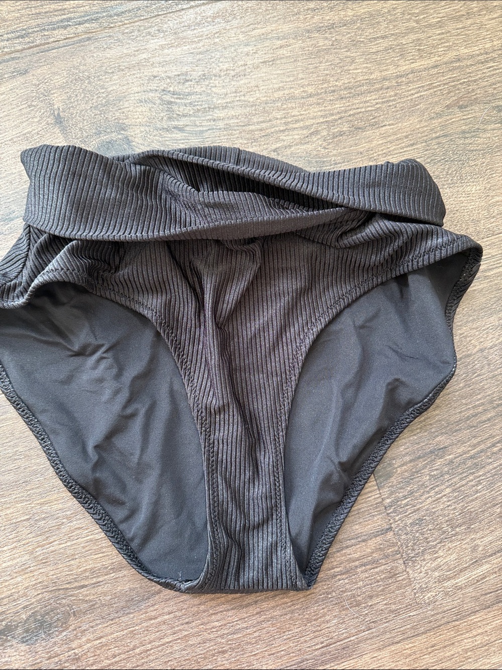 aerie Black Ribbed Fold-Over Bikini Bottom